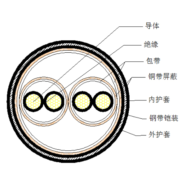 铜芯聚乙烯绝缘铜带绕包分总屏障 钢带铠装聚氯乙烯护套盘算机电缆-DJYP2VP2-22-300/500V